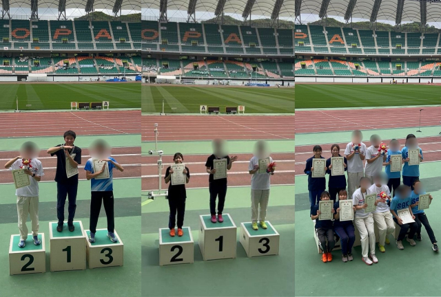 左から、盛さん、石川さん、女子リレー4名