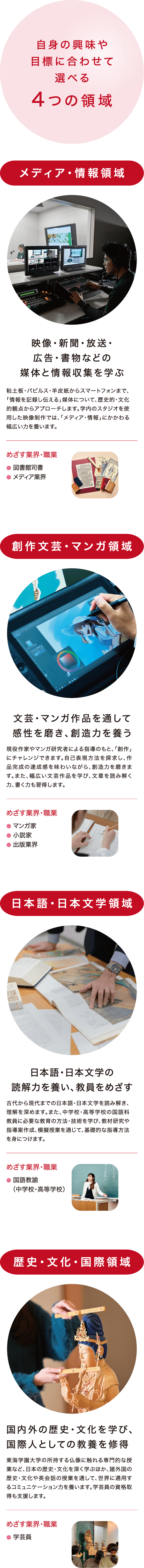 自身の興味や目標に合わせて選べる4つの領域を説明する画像