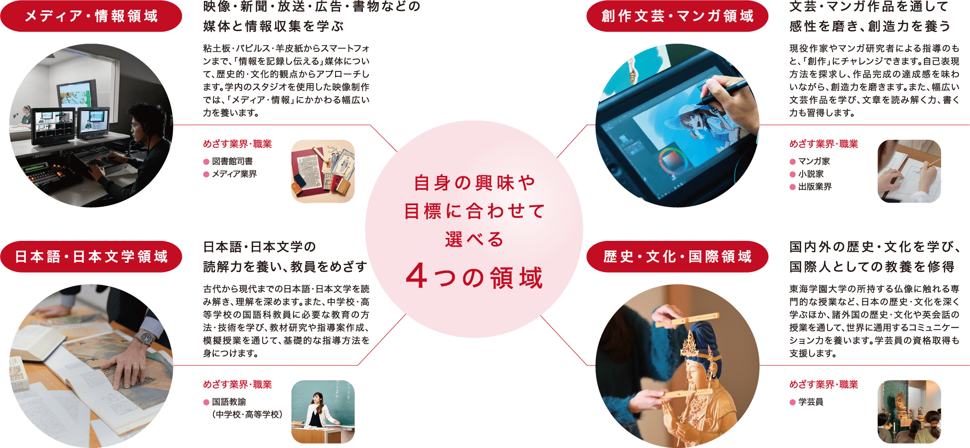 自身の興味や目標に合わせて選べる4つの領域を説明する画像