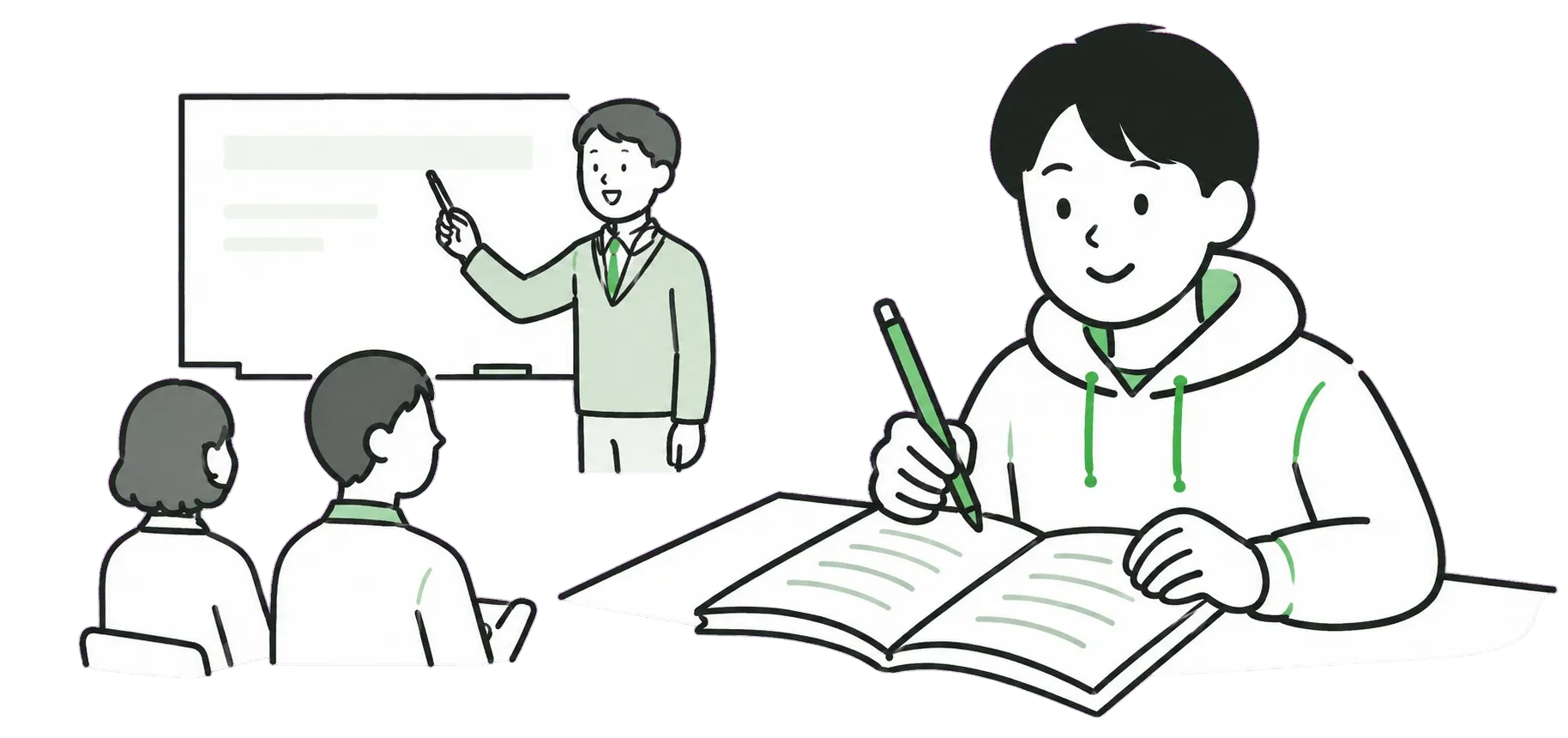 大学の授業を体験する学生のイラスト